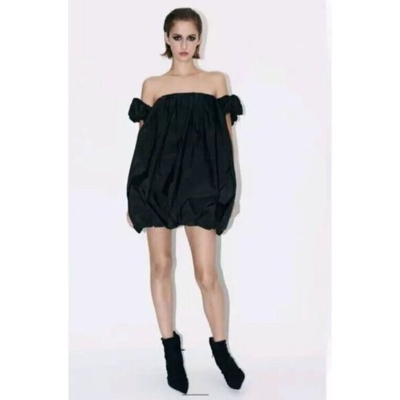 ZARA Dress ZW Collection Size Medium Black Voluminous Taffeta‎ Mini - Picture 3 of 12
